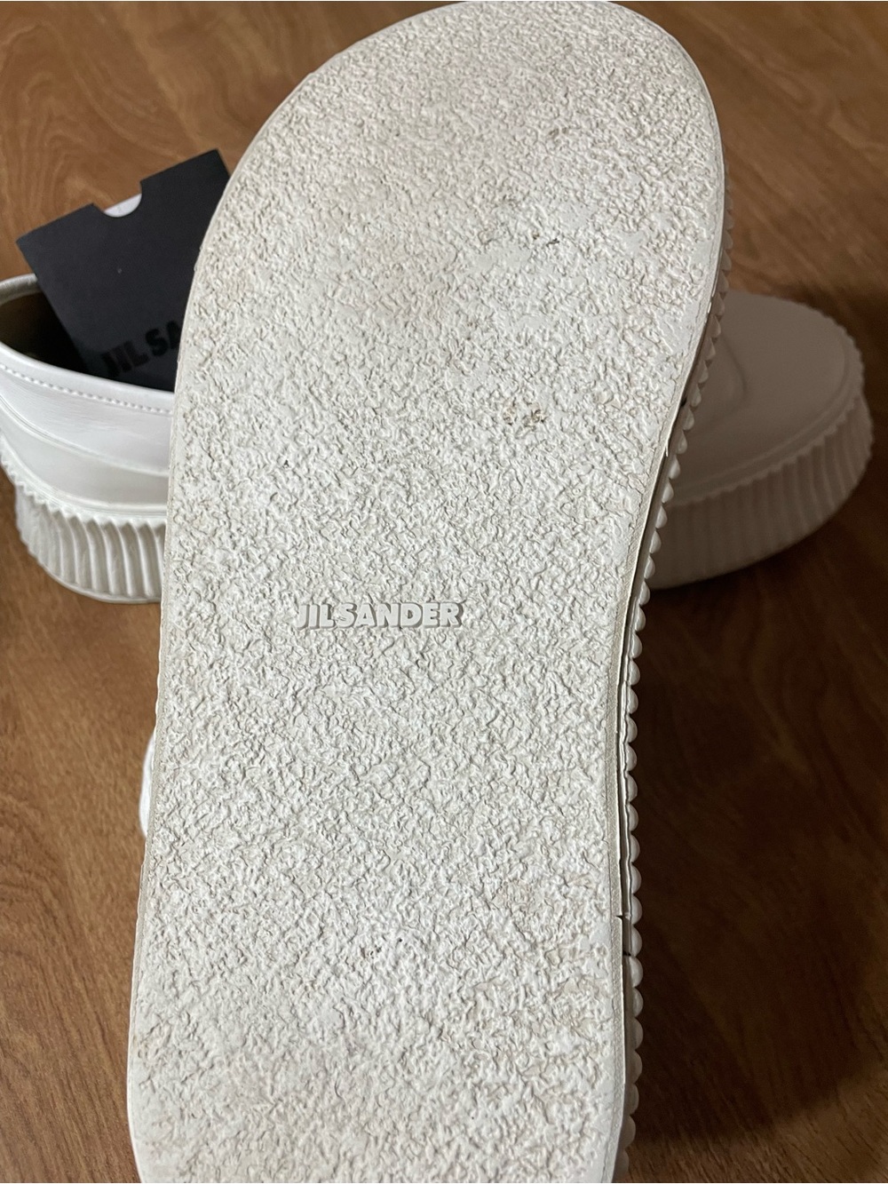 Jil Sander White Ribbed Platform Leather Sneakers - Picture 3 of 13